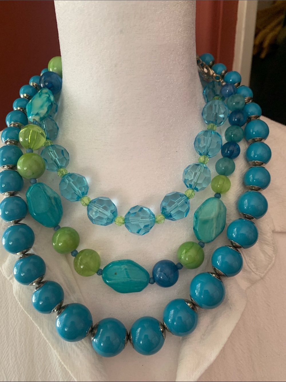 Vintage Turquoise & Lime Multi-Strand Beaded Necklaces Three pieces!